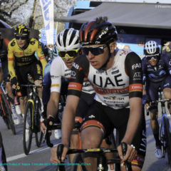 primo piano del ciclista Tadej Pogačar alla Tirreno Adriatico 2022